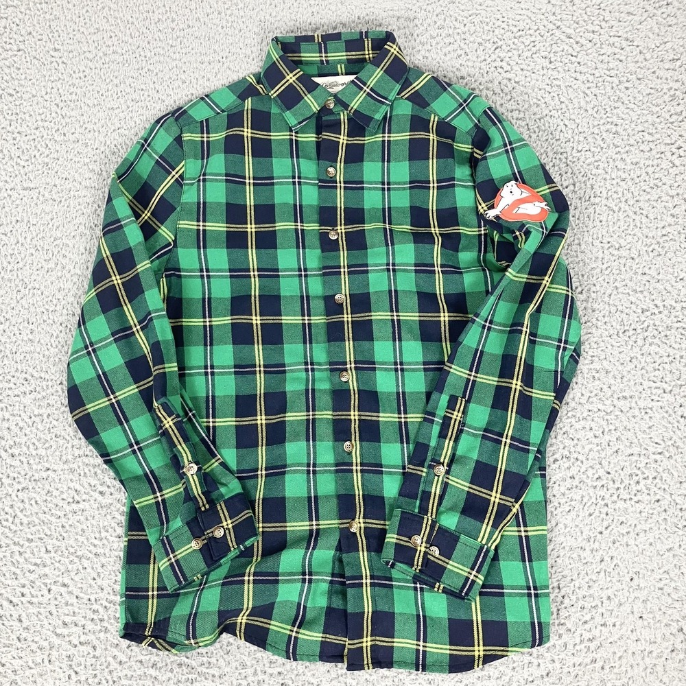 Cakeworthy Ghostbusters Shirt Mens Medium Green Plaid I Ain't Afraid Of No Ghost